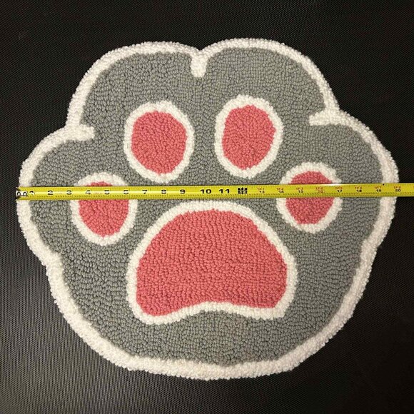 Handmade 18"x20" Gray & Pink Paw Print Loop-Pile Tufted Rug or Cat/Dog Nap Mat. - Picture 3 of 4
